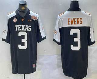 Men%27s Texas Longhorns #3 Quinn Ewers Black White 100TH FUSE College Stitched Jersey